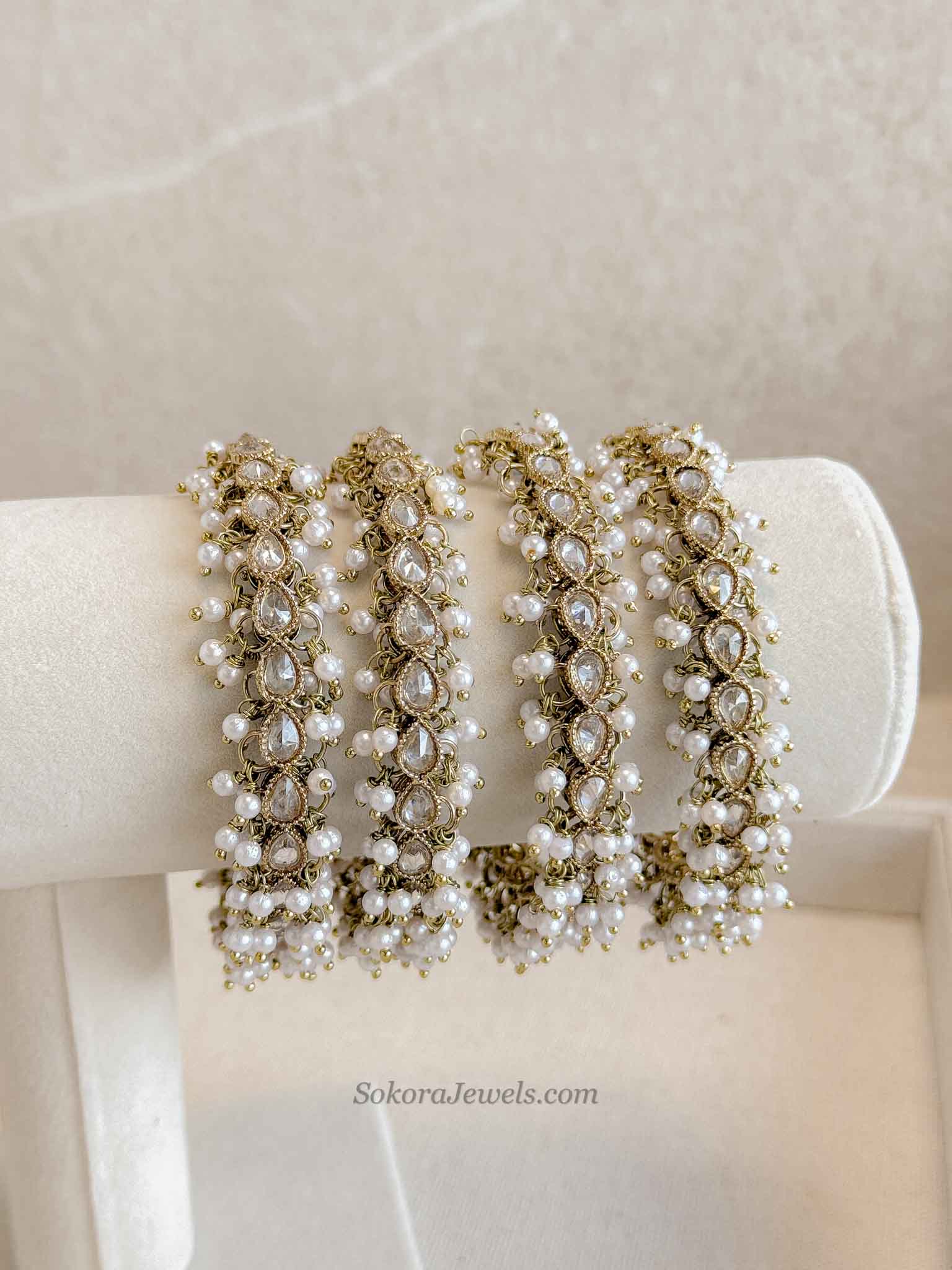 Antique Gold & Clear Zircon & Pearl Bridal Bangles