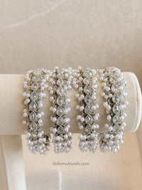 Silver & Clear Zircon & Pearl Bridal Bangles