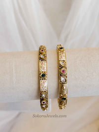 Royal Kundan Kada Bangles – Ruby & Green Gem Finish (Sold as Pair)
