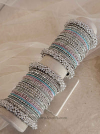 Thanjina Silver Pastel Bridal Bangle set