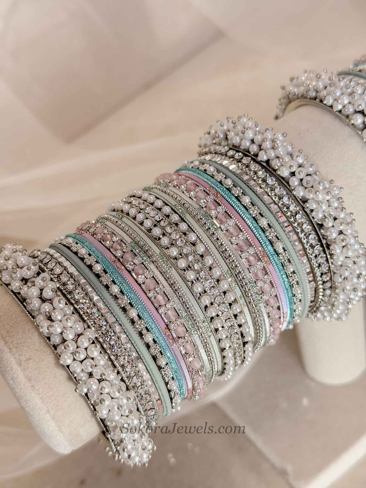 Thanjina Silver Pastel Bridal Bangle set