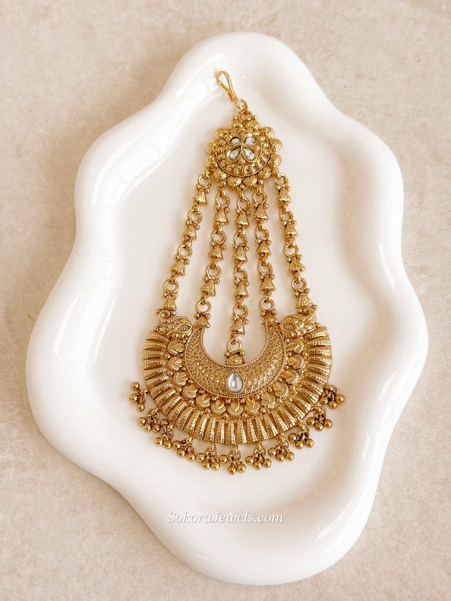 Gold Statement Jhumar – Bridal Side Headpiece