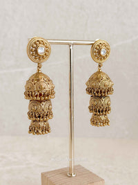 Bhakti Gold Tone Kundan 3-Step Jhumka Earrings