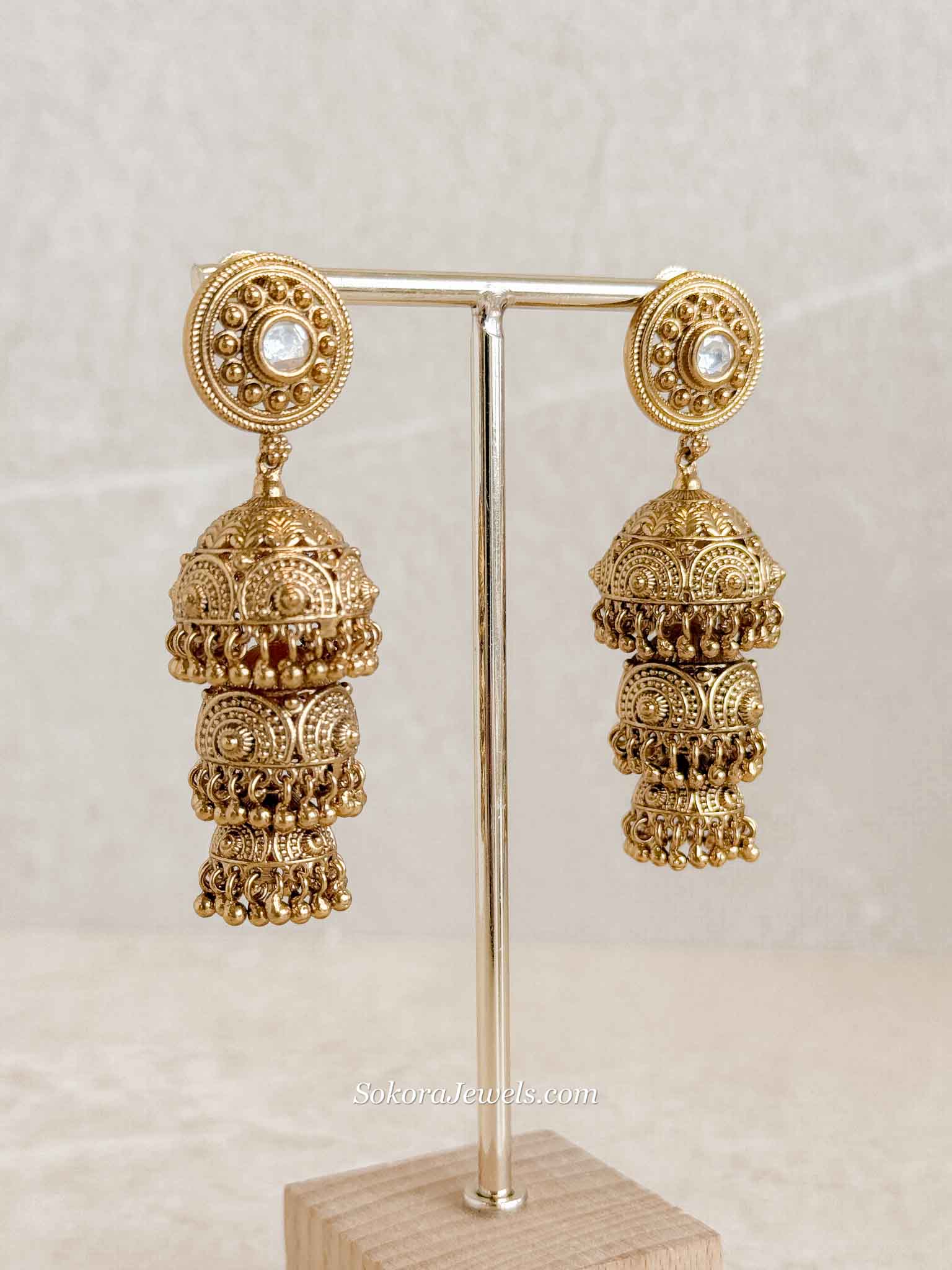 Bhakti Gold Tone Kundan 3-Step Jhumka Earrings