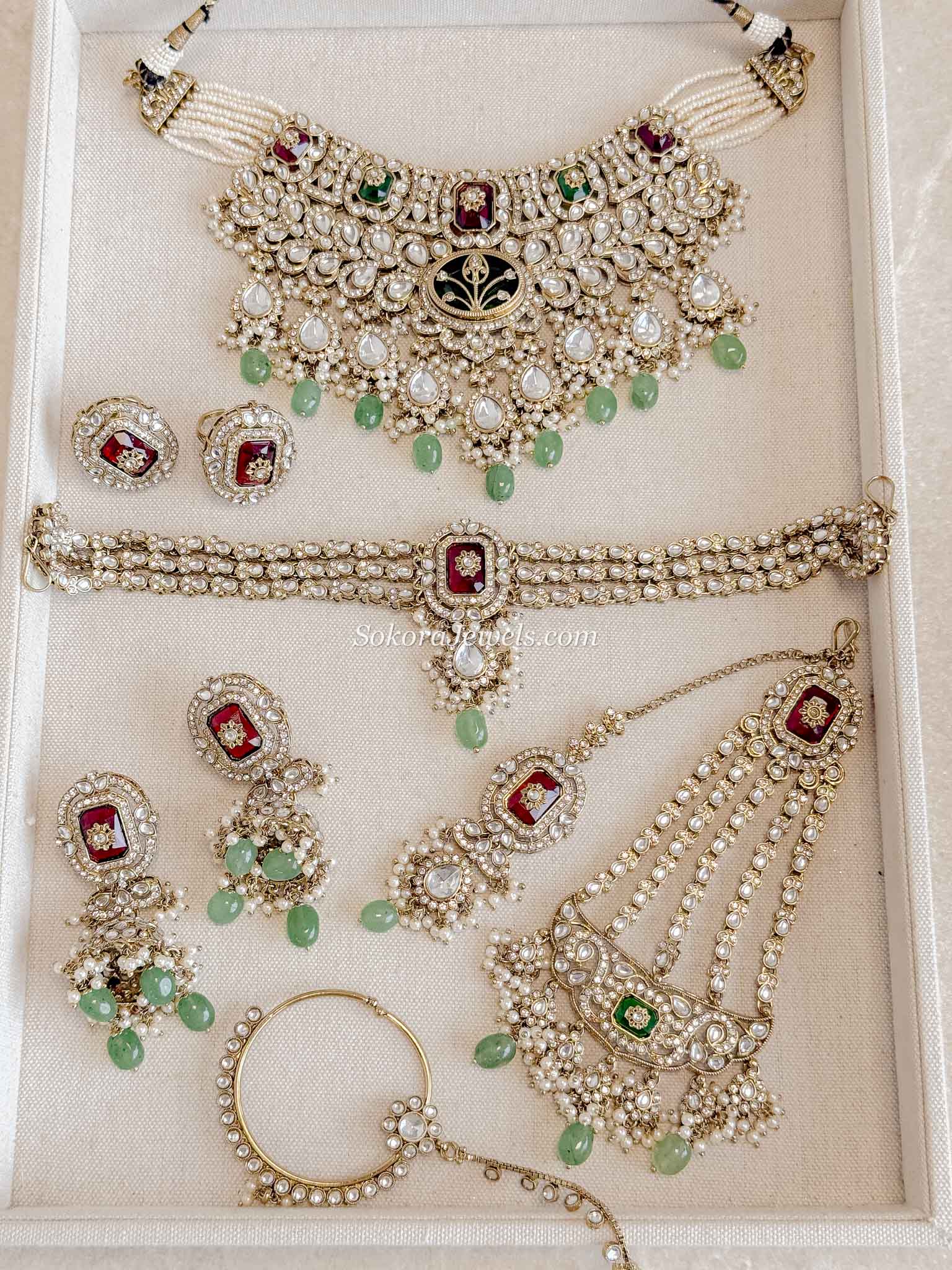 Arpana Kundan Bridal set in Maroon & Green