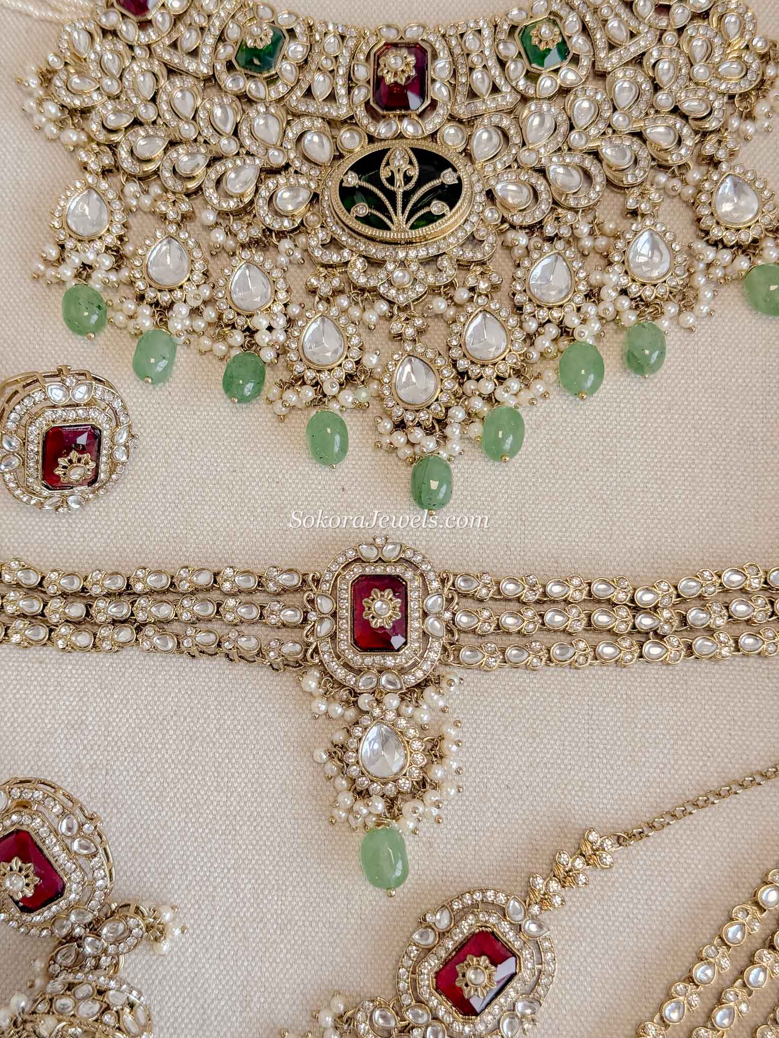 Arpana Kundan Bridal set in Maroon & Green