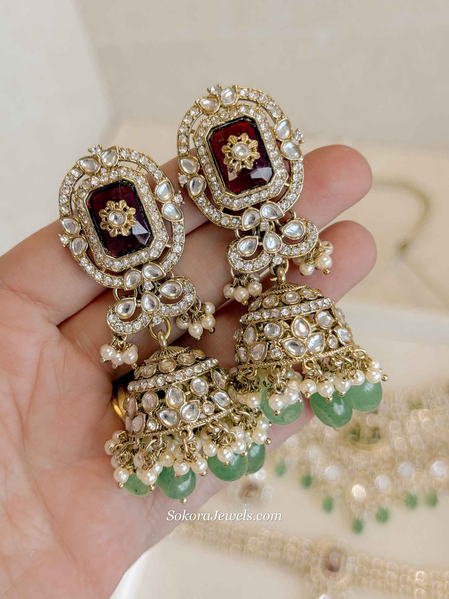 Arpana Kundan Bridal set in Maroon & Green