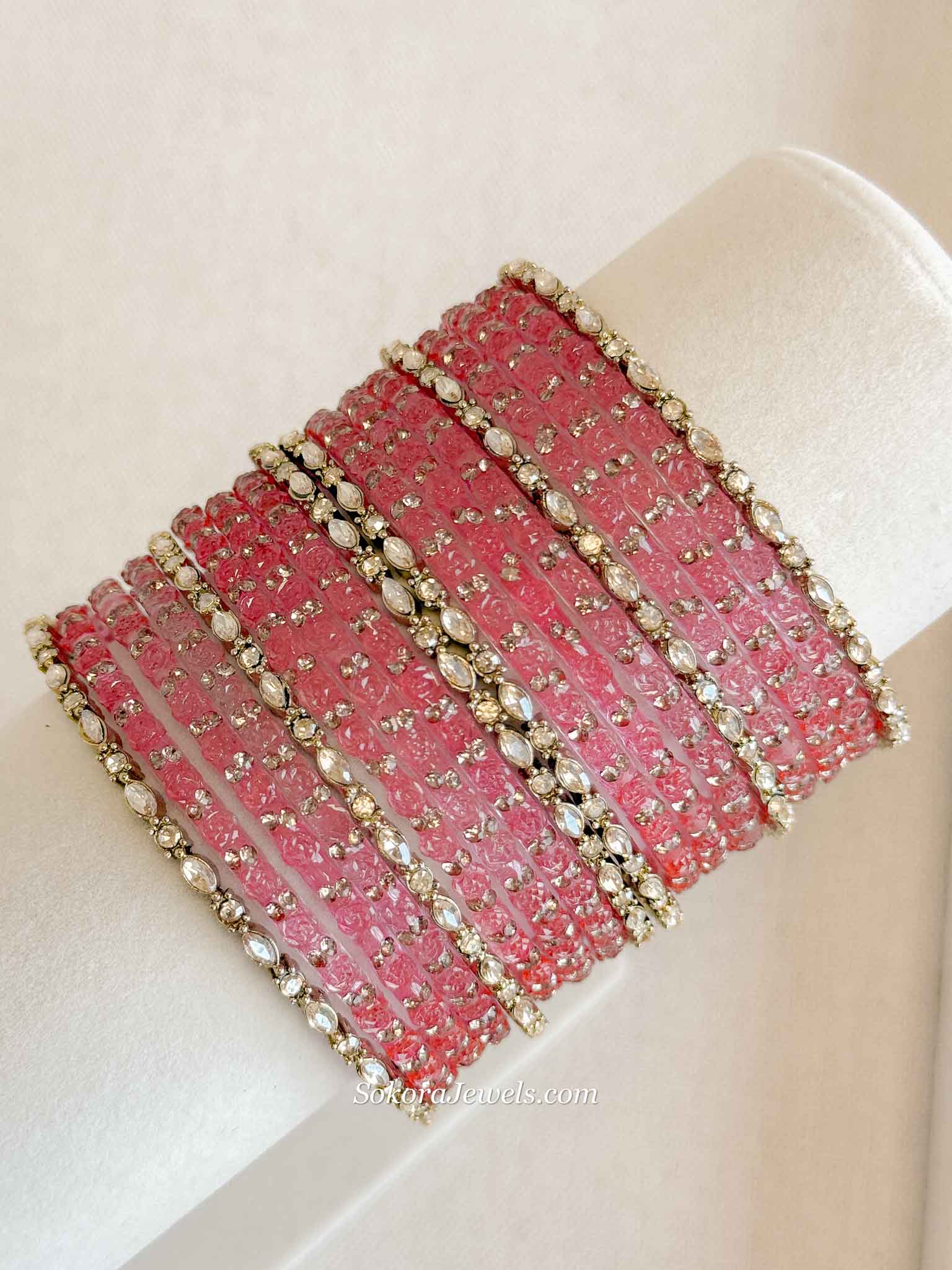 Rose Design Glass Bangle Set