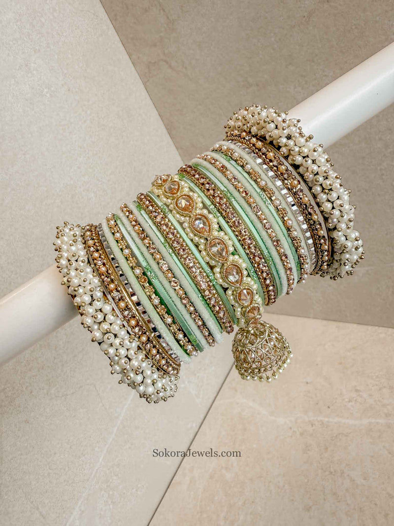 Celine Luxury Pearly Bangle Set - Mint