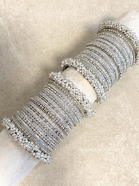Thanjina Silver Pearly Bangle stack