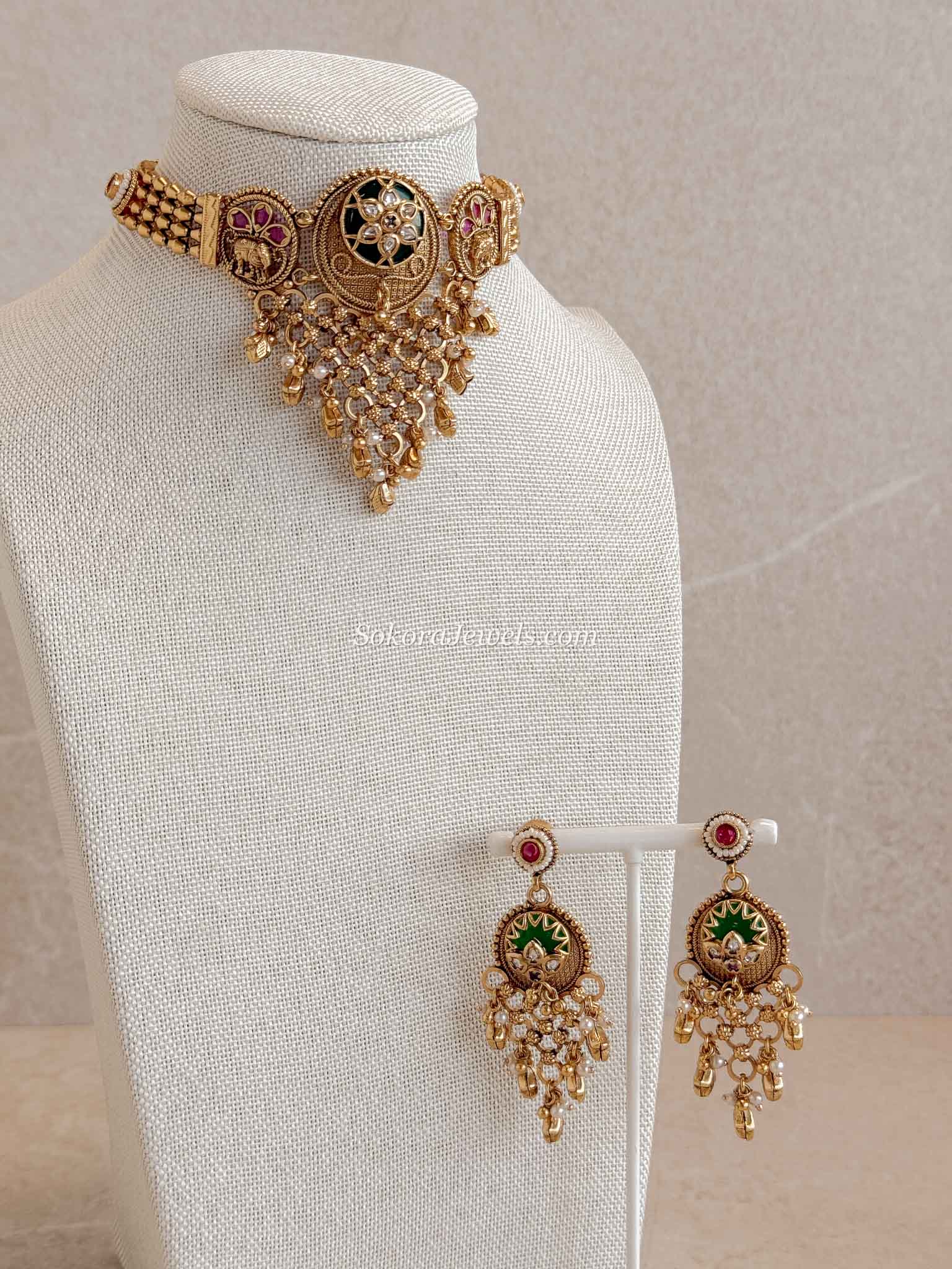 Emerald Gem Cascading Choker set