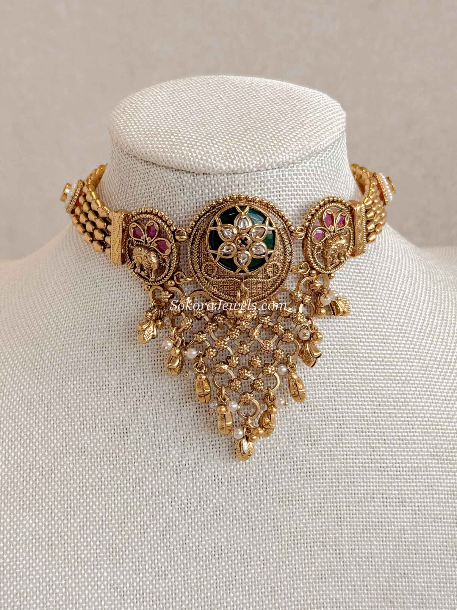 Emerald Gem Cascading Choker set