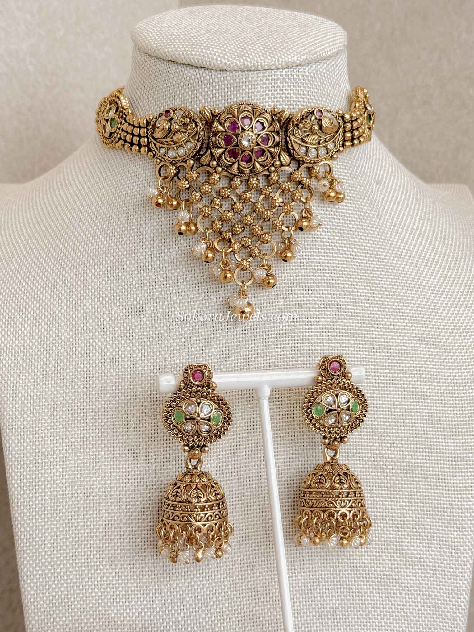 Ruby & Green Cascading Choker set