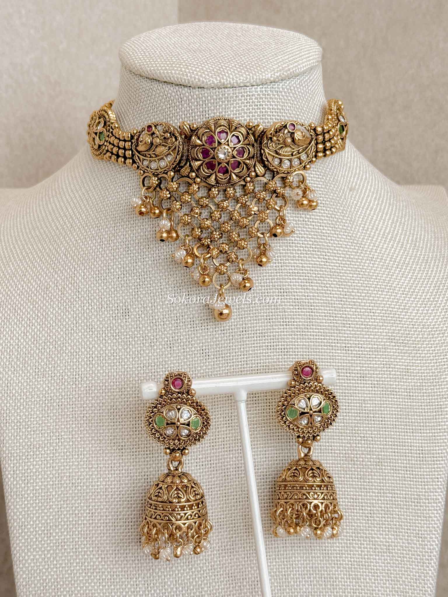 Ruby & Green Cascading Choker set