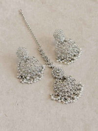 Silver & Pearl Earrings with Tikka Set