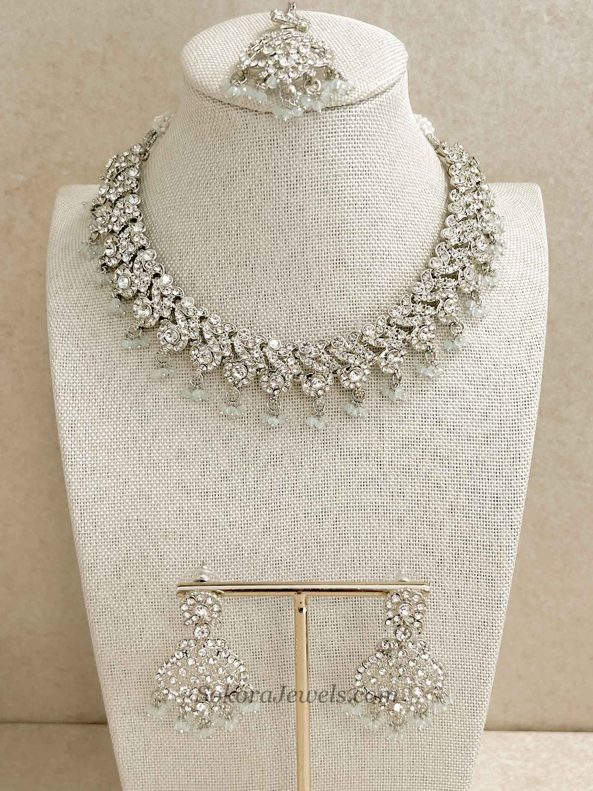 Mehak Silver Necklace sets- Pale Blue