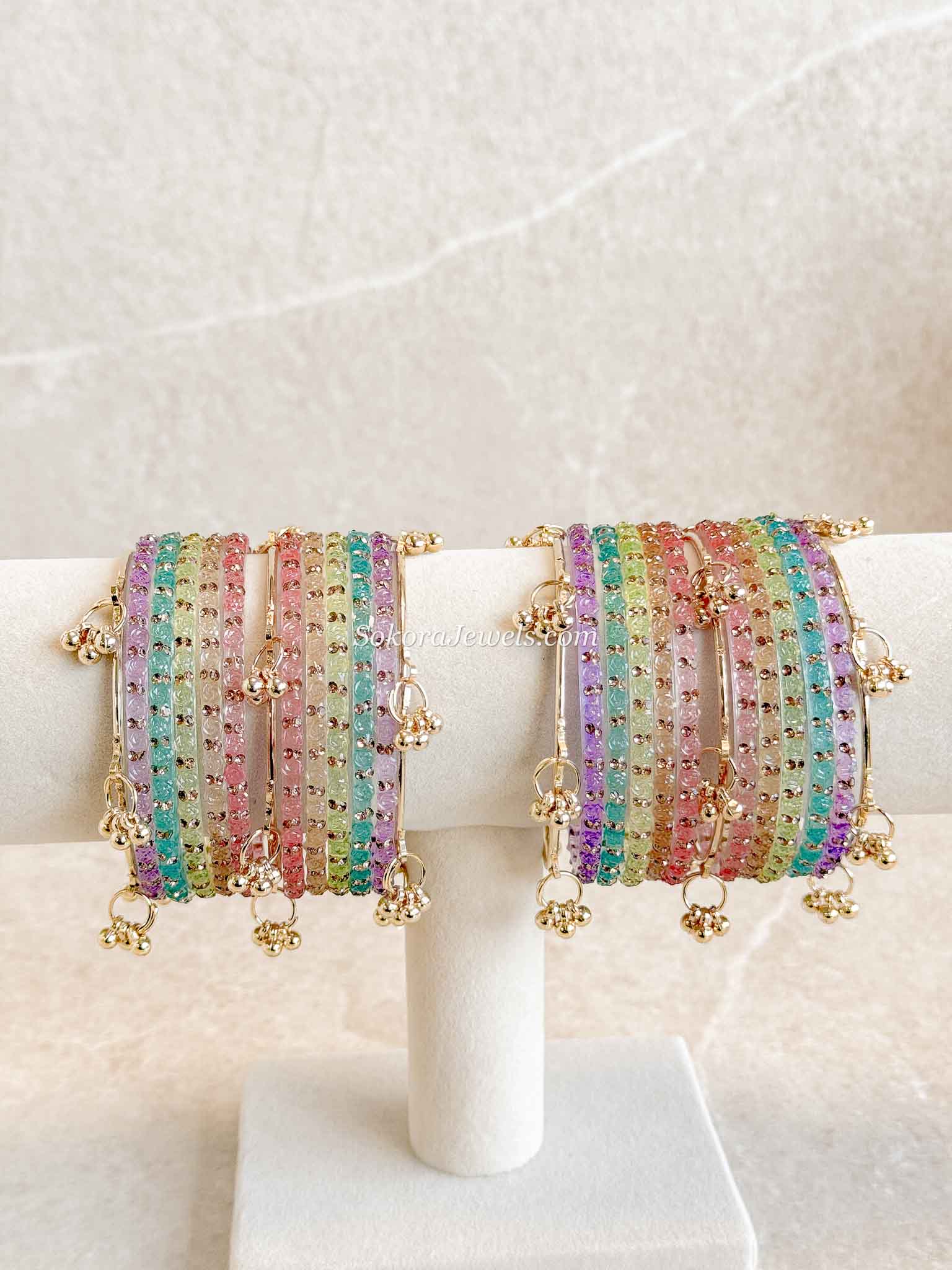 New! Pastel Glass Kashmiri Bangle set