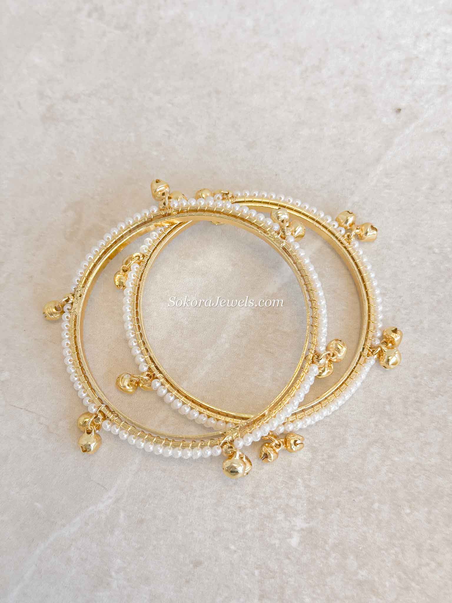 Pair of Pearl & Gold Ghungroo Bangles