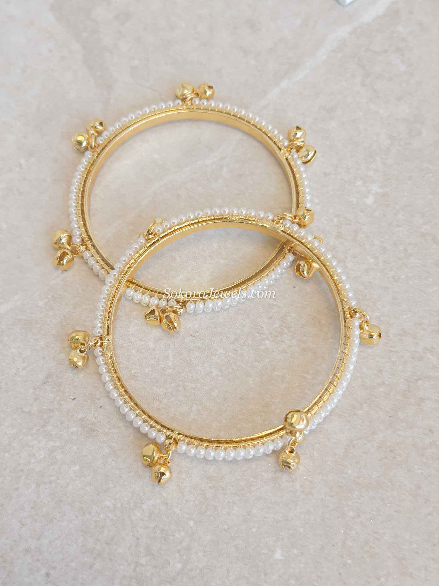 Pair of Pearl & Gold Ghungroo Bangles