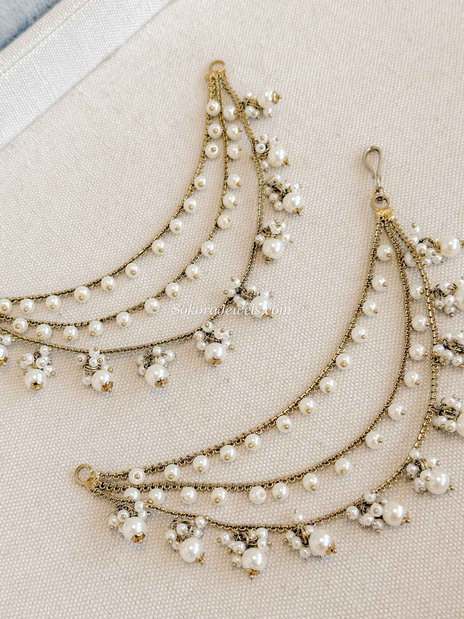 3 Line Clustered Pearl Drop Earring Chains