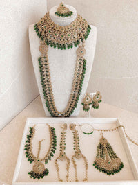 Malina Bridal Set - Full 8 Piece Antique Gold Crystal Bridal Jewelry