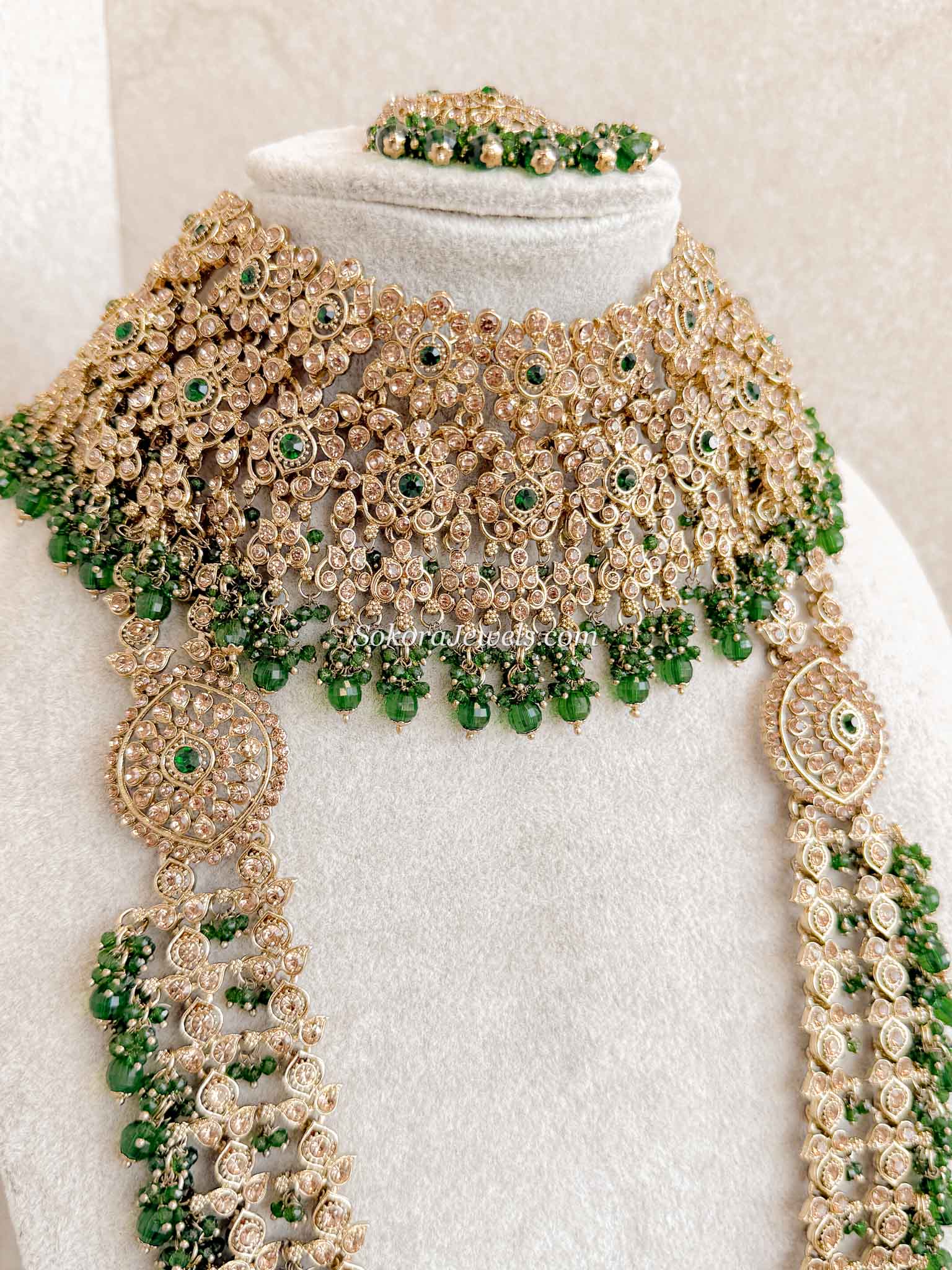 Malina Bridal Set - Full 8 Piece Antique Gold Crystal Bridal Jewelry