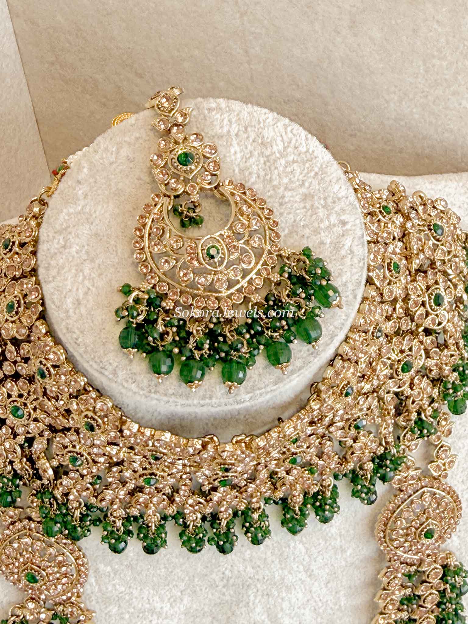 Malina Bridal Set - Full 8 Piece Antique Gold Crystal Bridal Jewelry