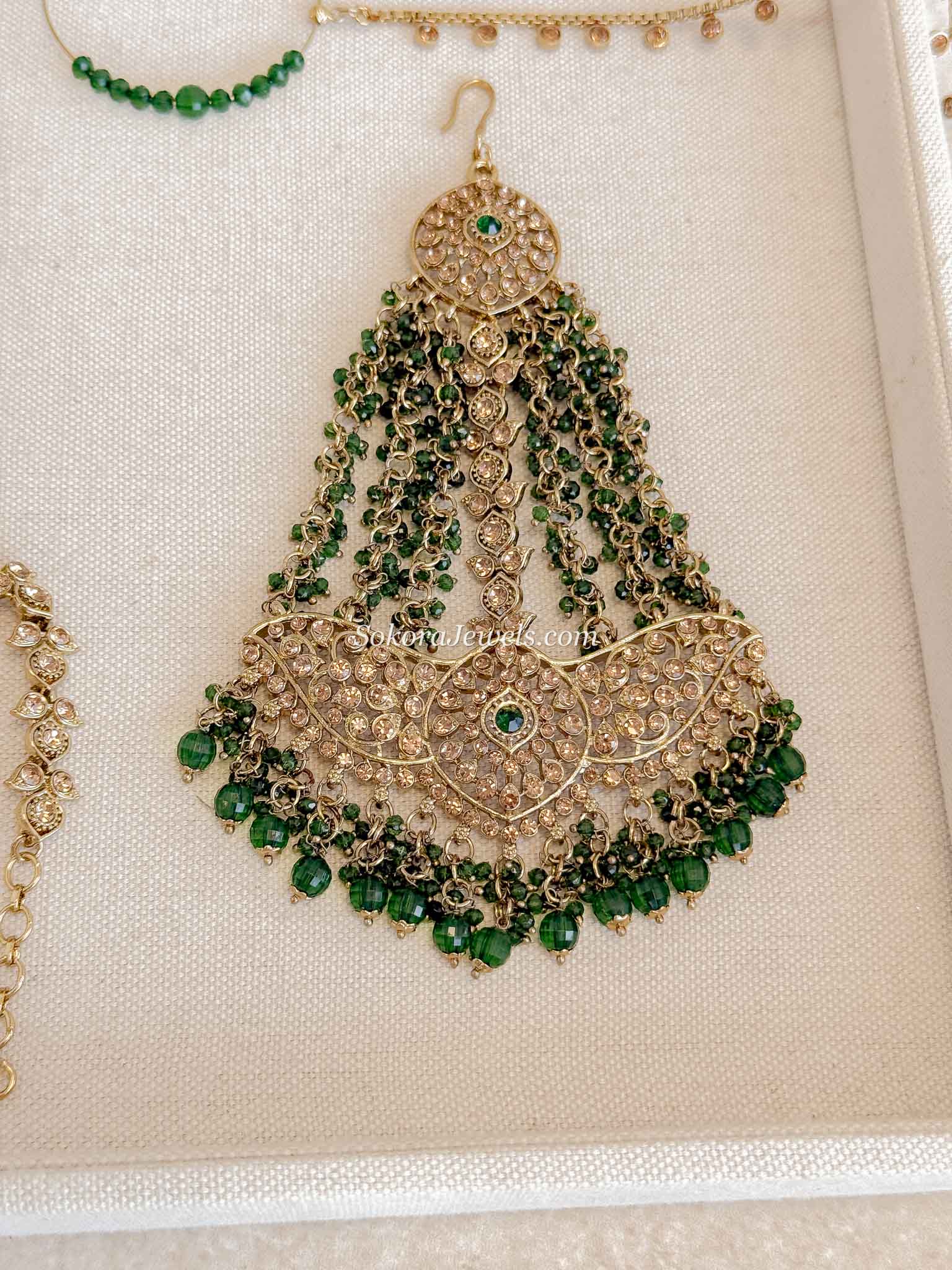 Malina Bridal Set - Full 8 Piece Antique Gold Crystal Bridal Jewelry