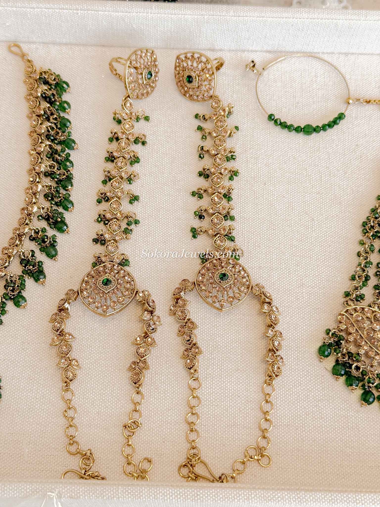 Malina Bridal Set - Full 8 Piece Antique Gold Crystal Bridal Jewelry