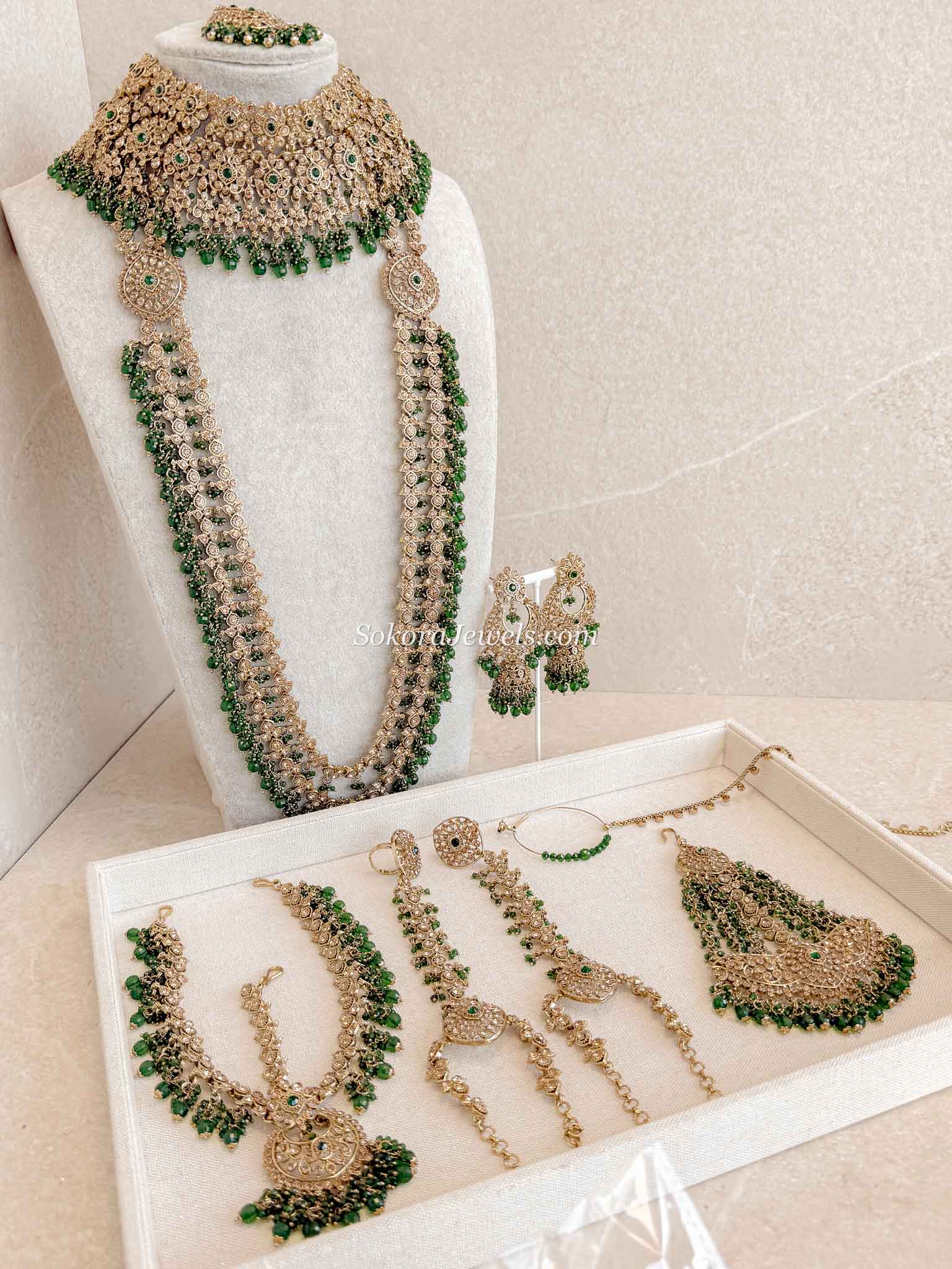 Malina Bridal Set - Full 8 Piece Antique Gold Crystal Bridal Jewelry