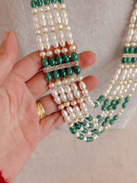 Pearl & Green Bead Mens Mala