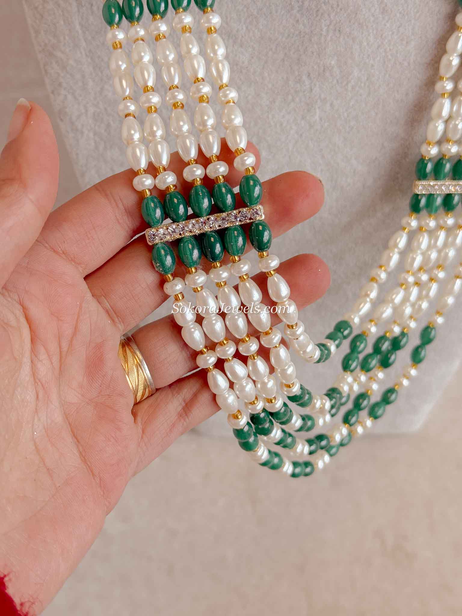 Pearl & Green Bead Mens Mala