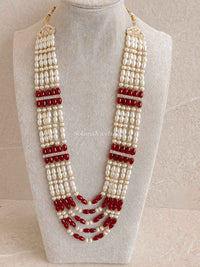 Pearl & Maroon Bead Mens Mala