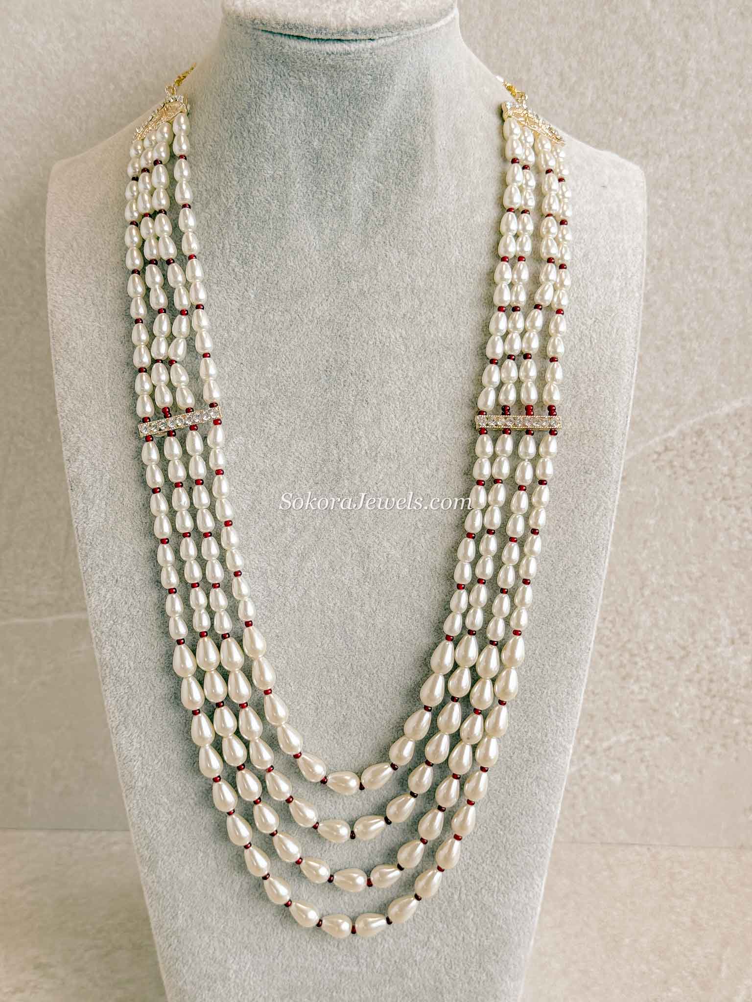 Pearl & Maroon Bead Mens Mala