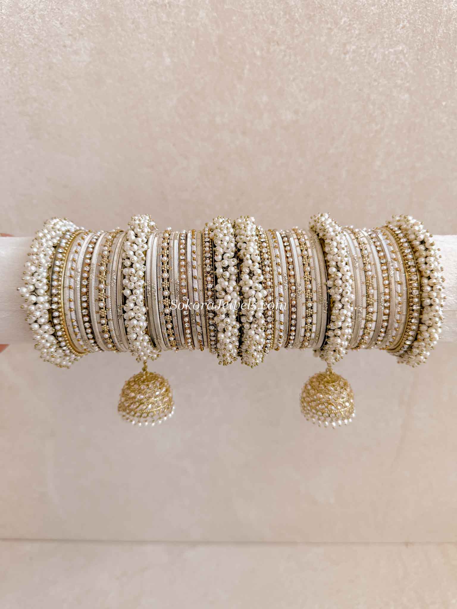 Pearl & Cream Bangle Set - Cream
