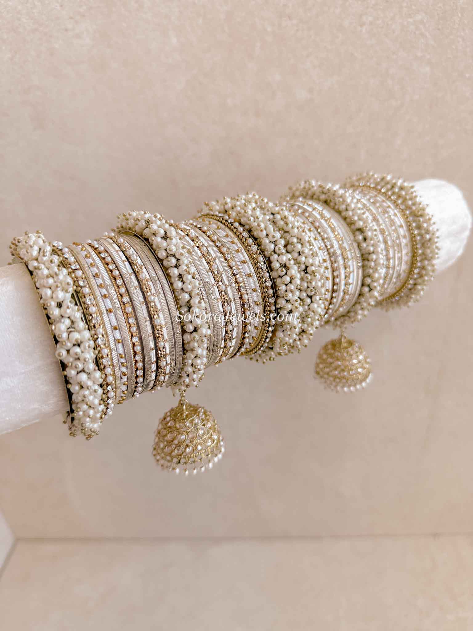 Pearl & Cream Bangle Set - Cream