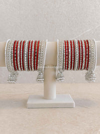 Silver & Red Bridal Bangle Set