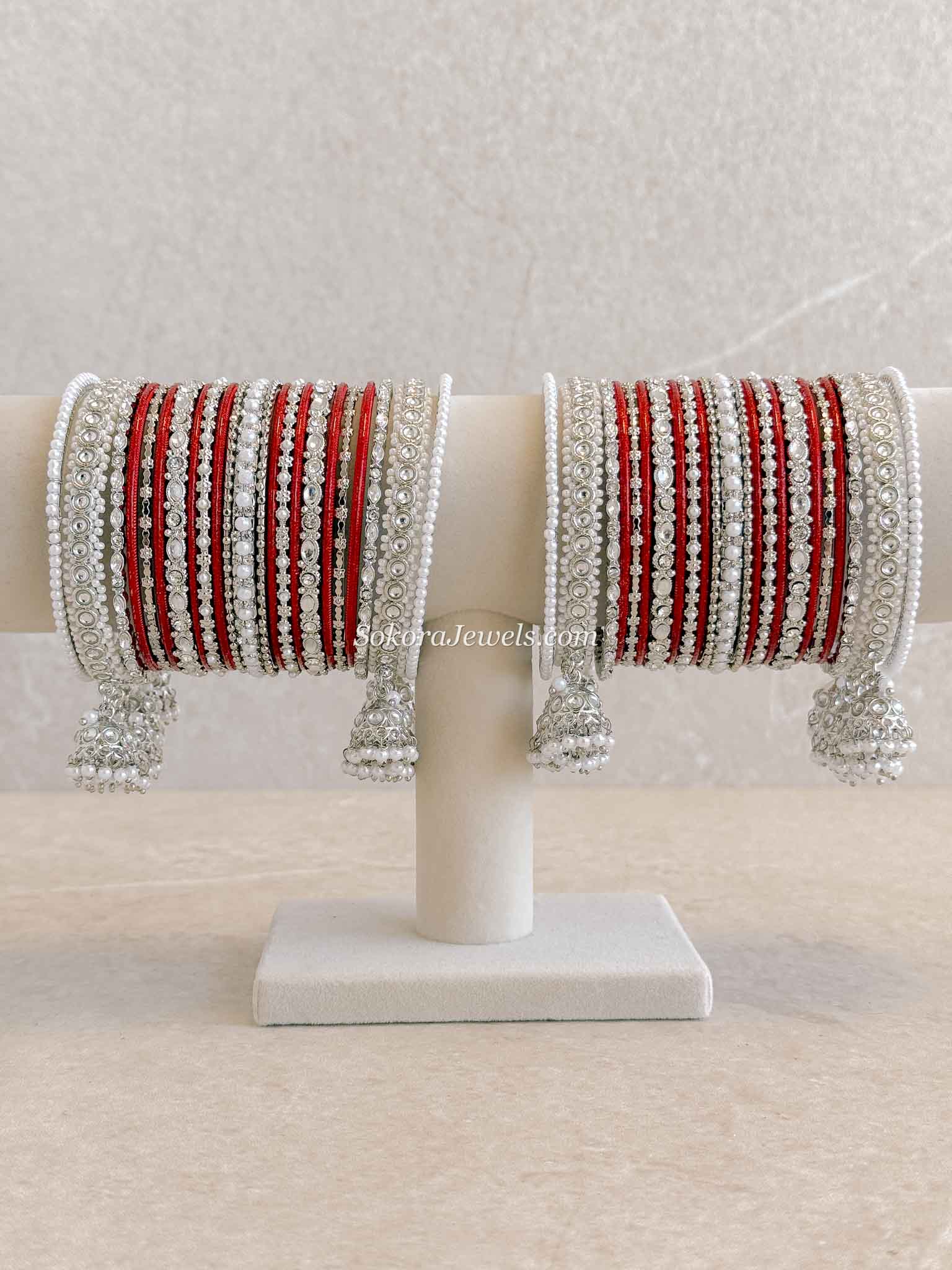 Silver & Red Bridal Bangle Set