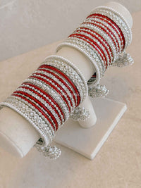Silver & Red Bridal Bangle Set