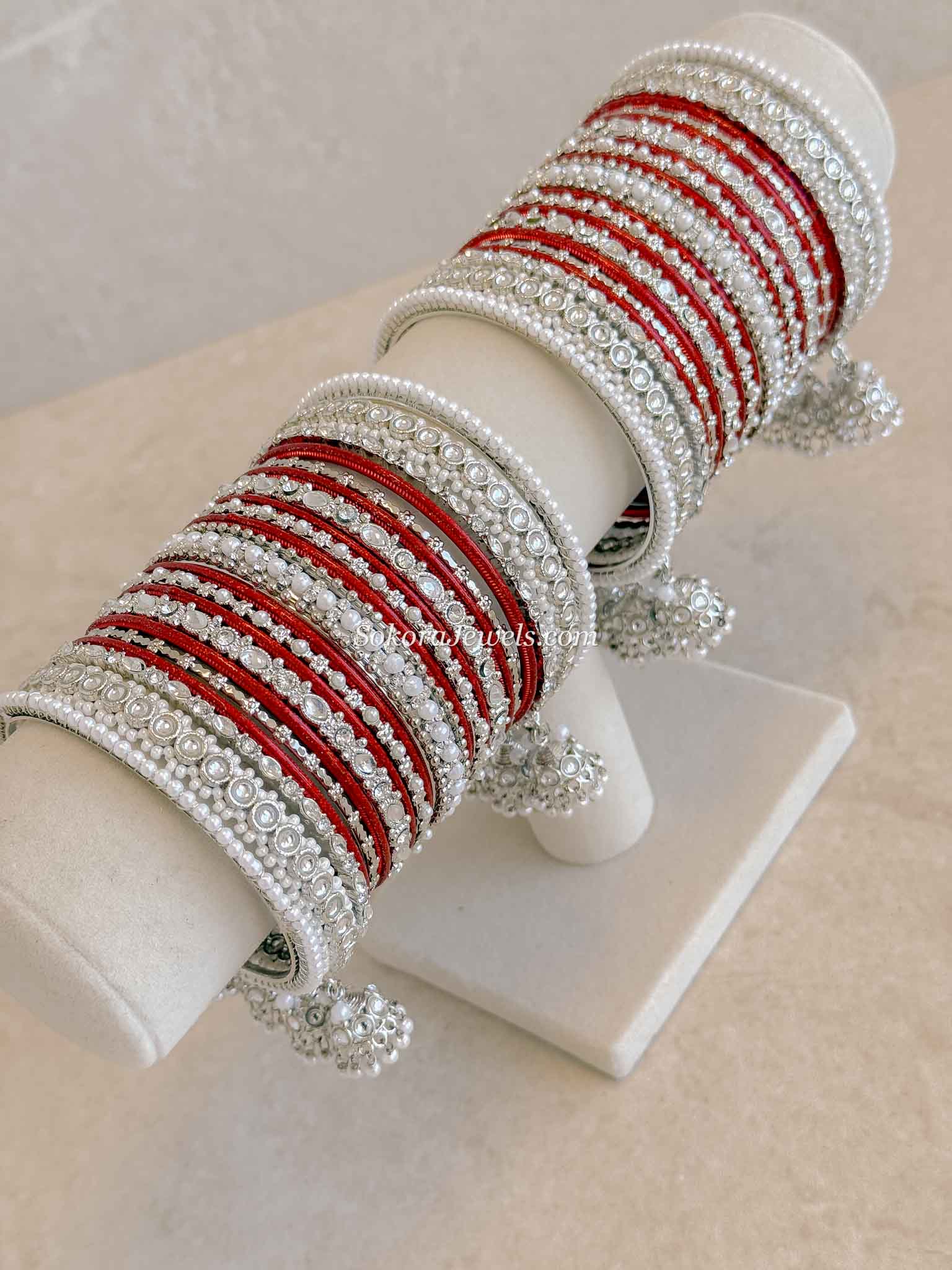 Silver & Red Bridal Bangle Set