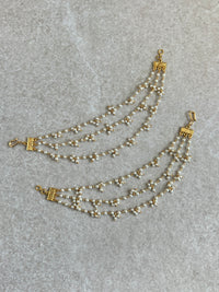 3 Line Bright Gold Pearl Earring Chains
