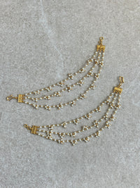 3 Line Bright Gold Pearl Earring Chains