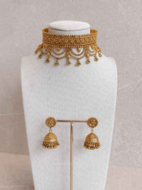 Layered Temple Choker Set with Jhumka Earrings