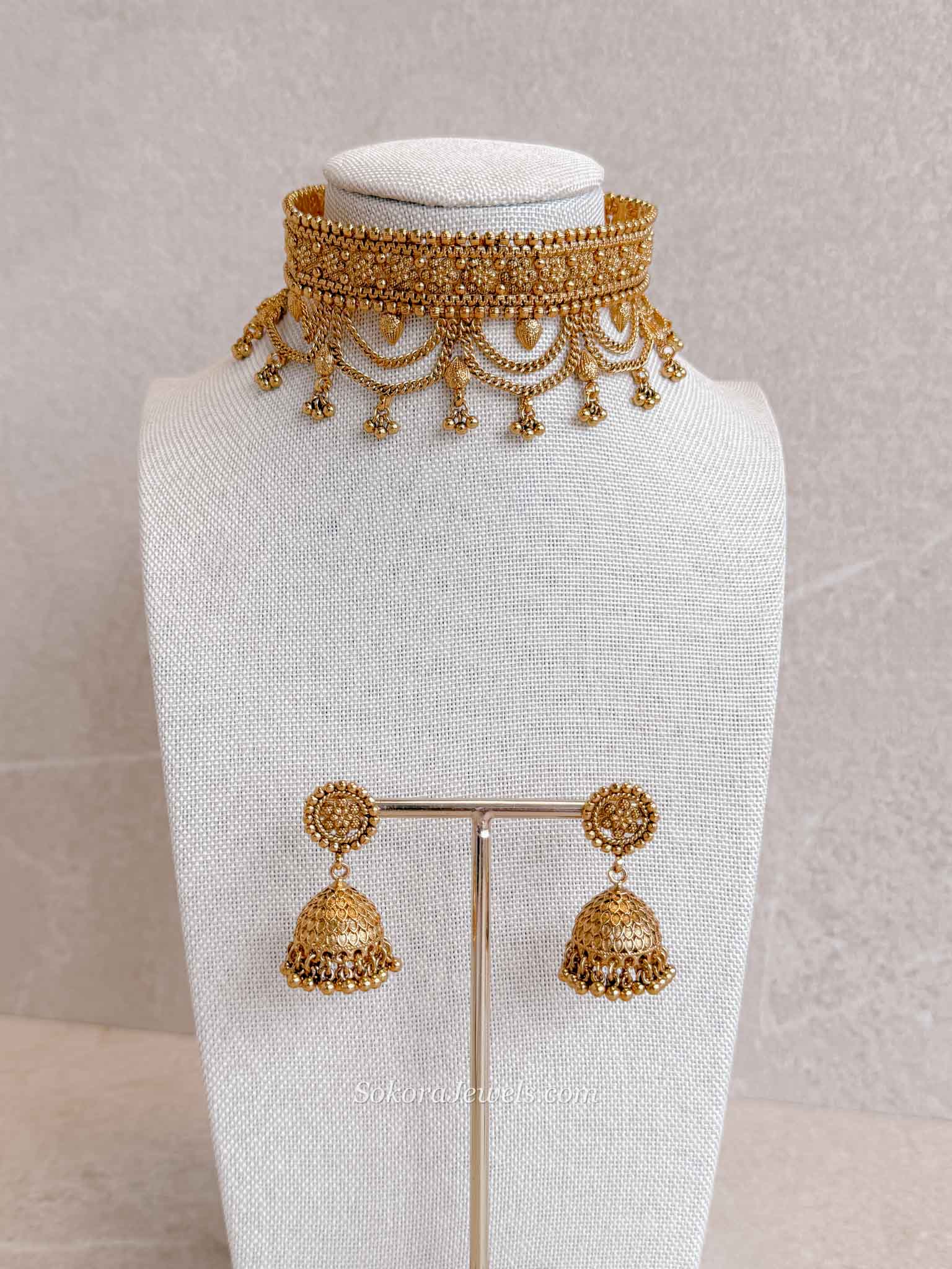 Layered Temple Choker Set with Jhumka Earrings
