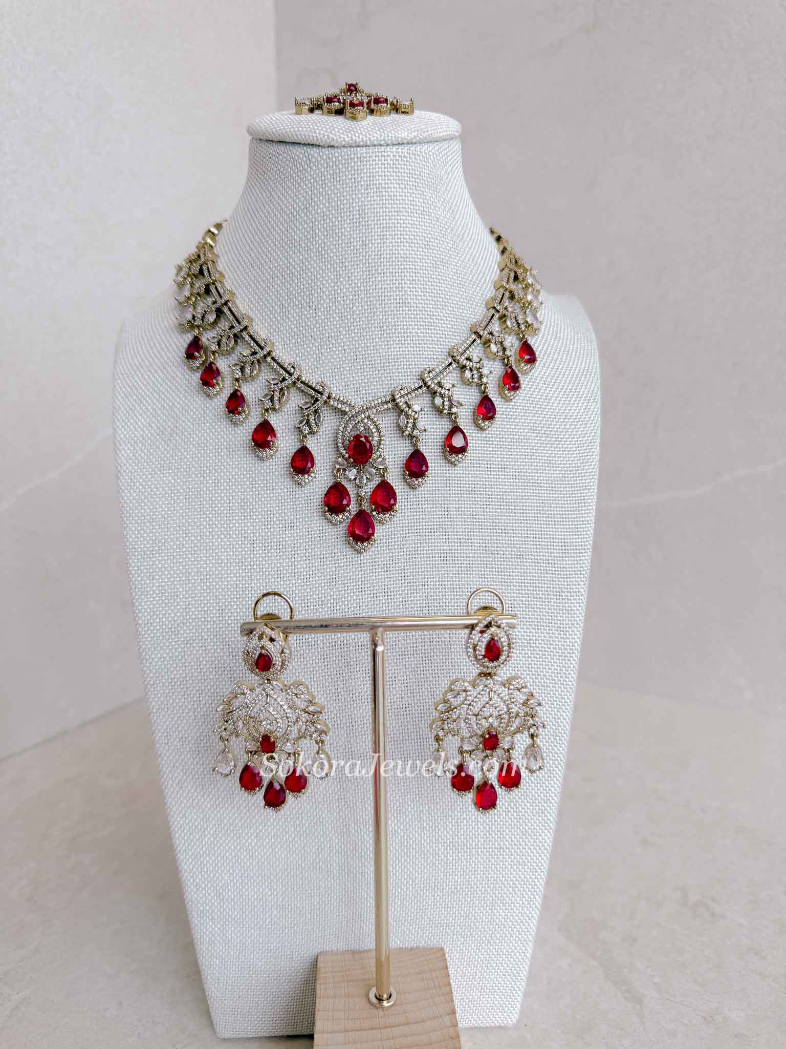Katrina Bridal American Diamond Set – Antique Gold Base