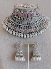 Lucie Silver Bridal set - Pink