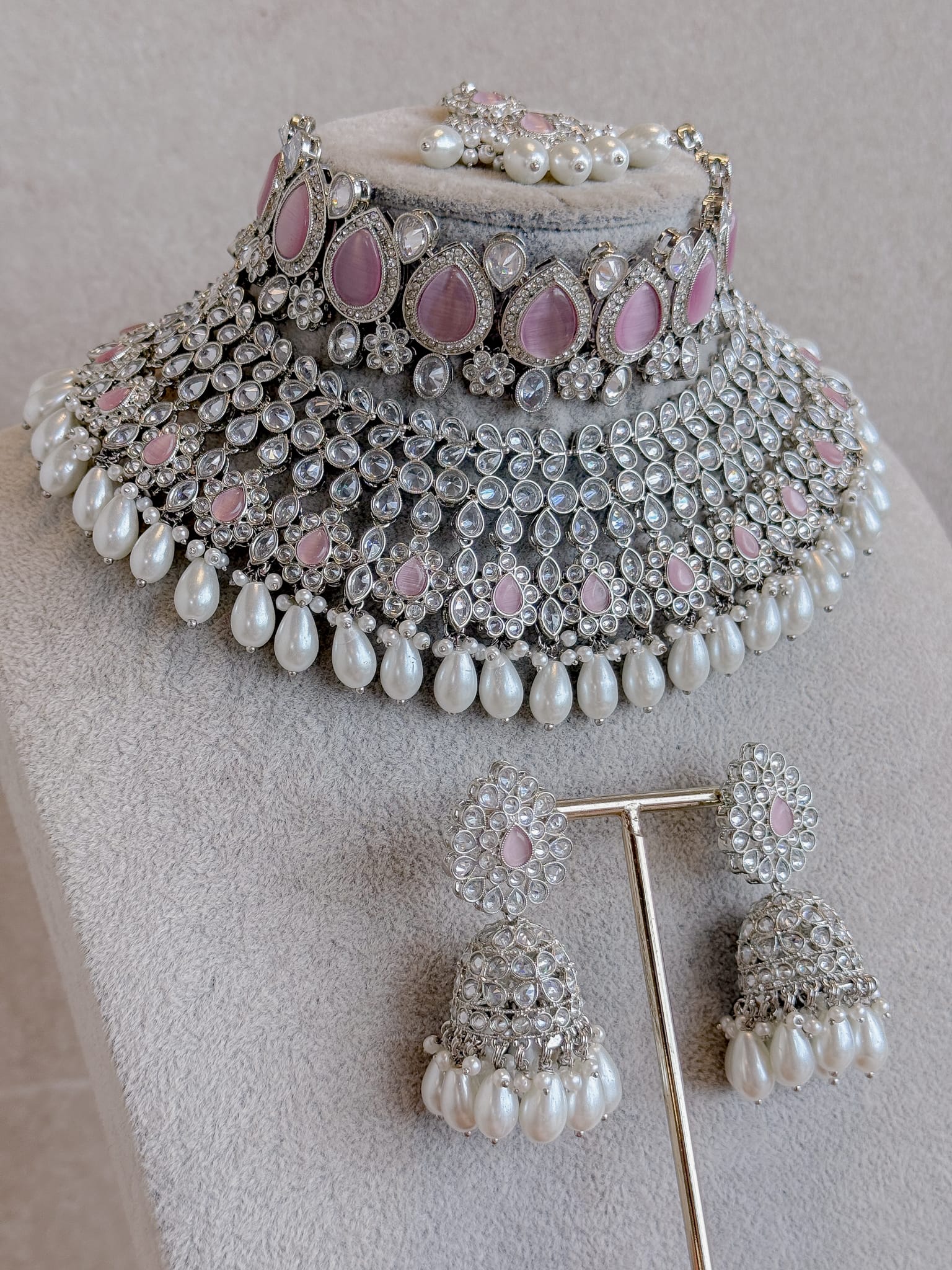 Lucie Silver Bridal set - Pink