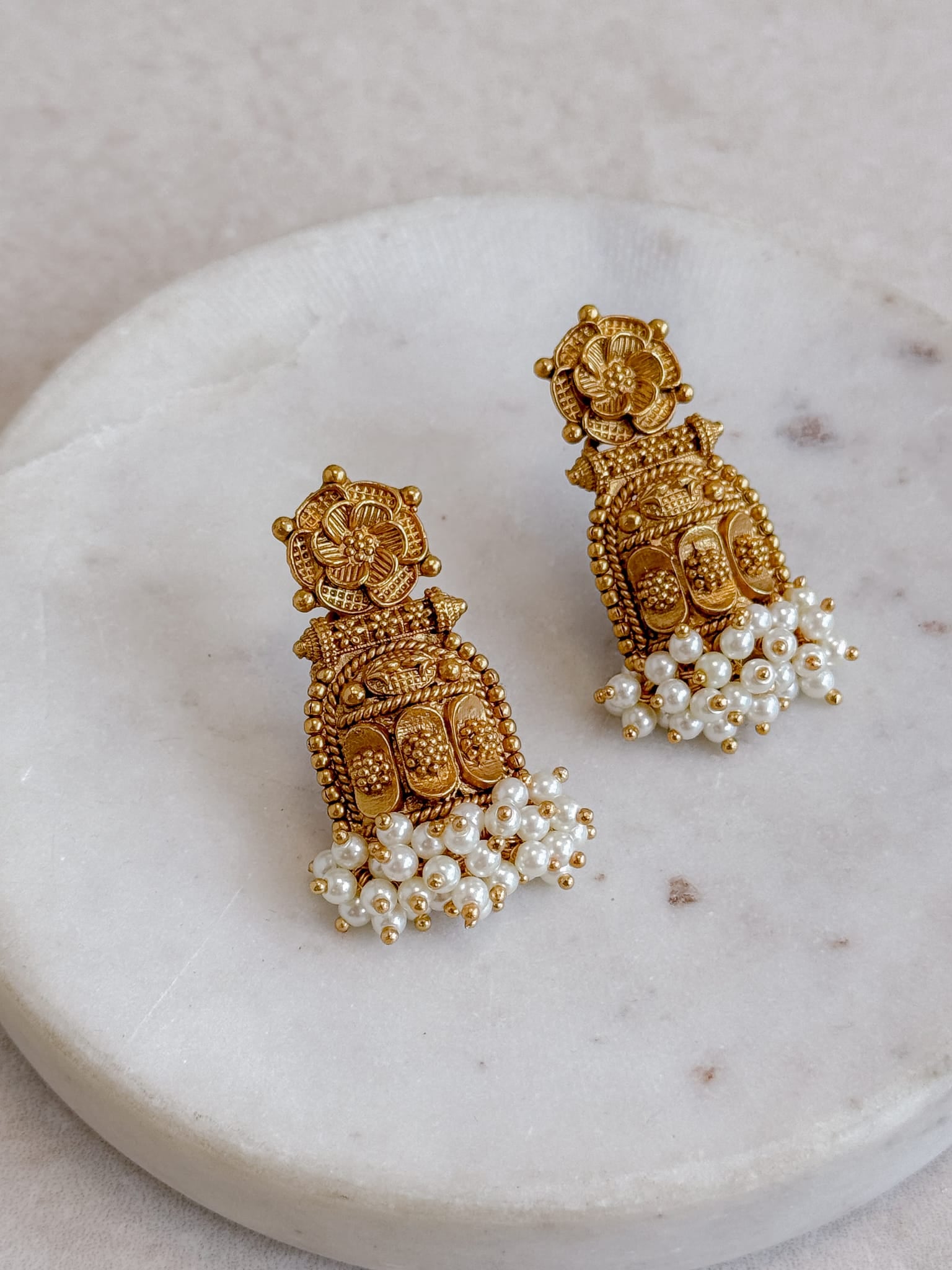 Small Temple style Pearl beaded Earrings