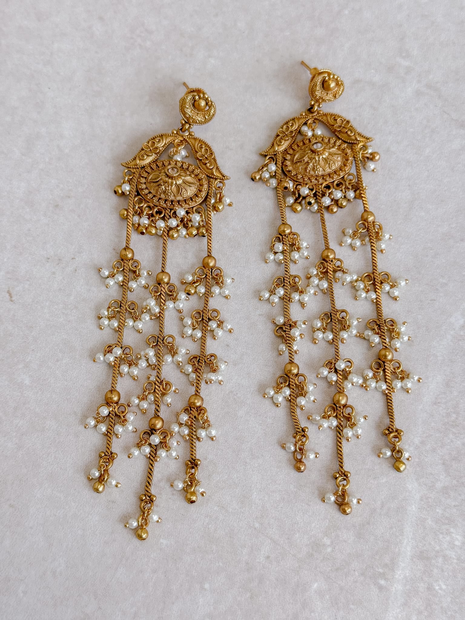 Peacock Golden Pearl Drop Earrings