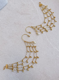 Gold Plated Fancy Ghungroo and Pearl chain Ear cuffs